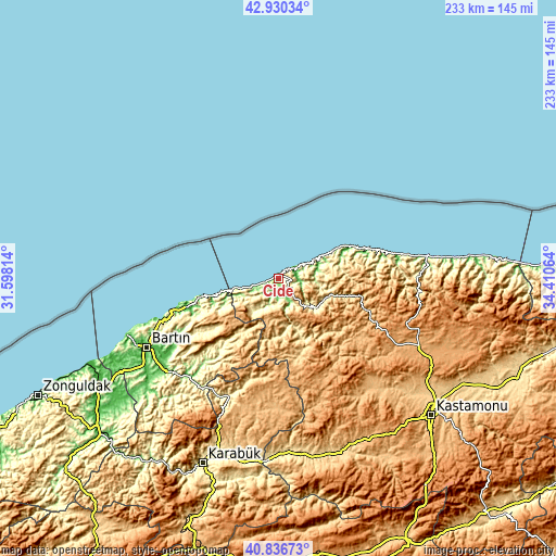 Topographic map of Cide