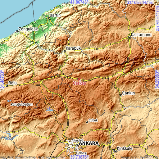 Topographic map of Çerkeş