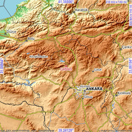 Topographic map of Çeltikçi