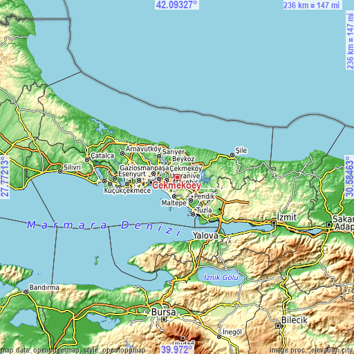 Topographic map of Çekmeköy