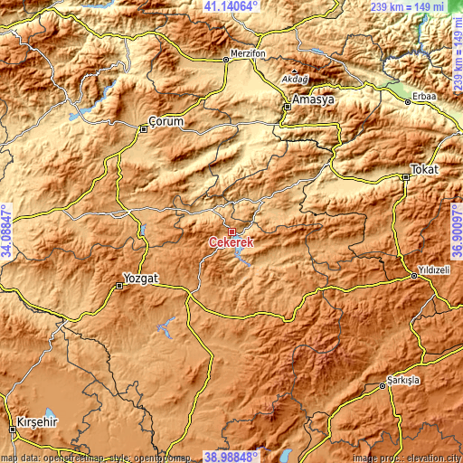 Topographic map of Çekerek