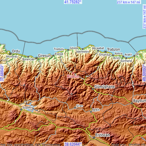 Topographic map of Kürtün