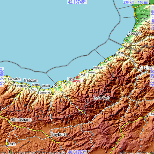 Topographic map of Çayeli