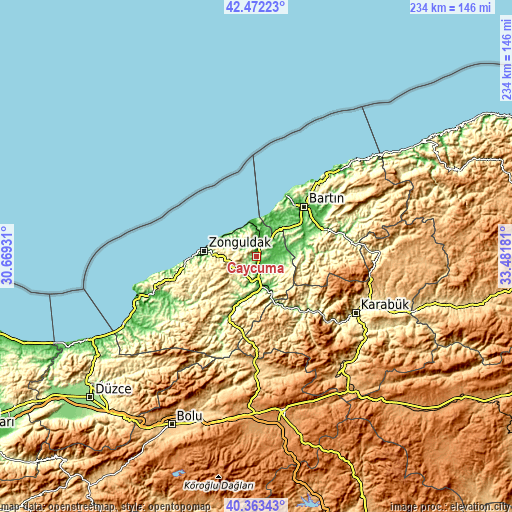 Topographic map of Çaycuma