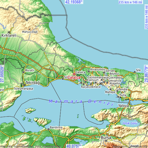 Topographic map of Çatalca