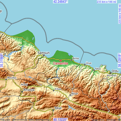 Topographic map of Çarşamba