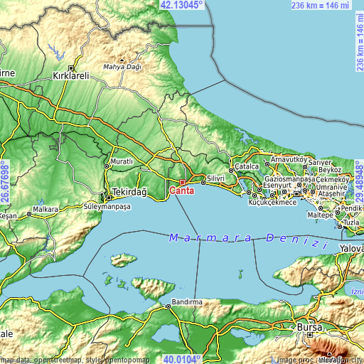 Topographic map of Çanta