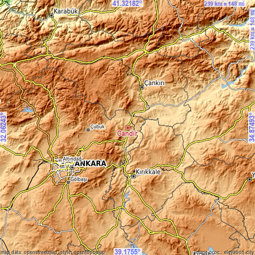Topographic map of Çandır