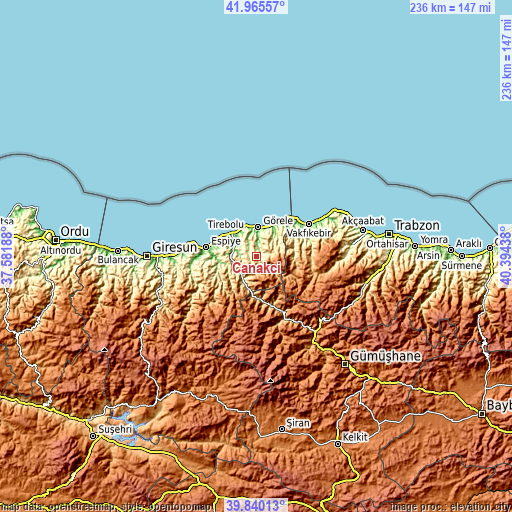 Topographic map of Çanakçı