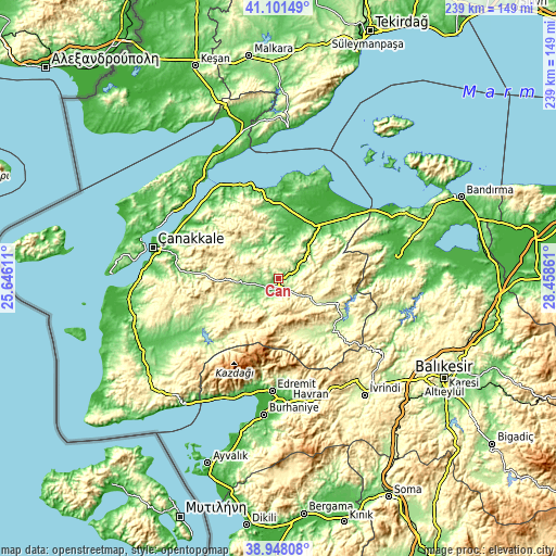 Topographic map of Çan