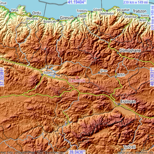 Topographic map of Çamoluk