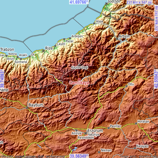 Topographic map of Çamlıkaya