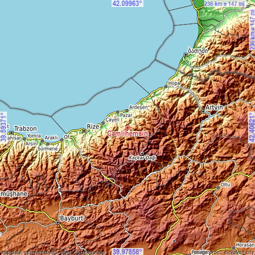 Topographic map of Çamlıhemşin