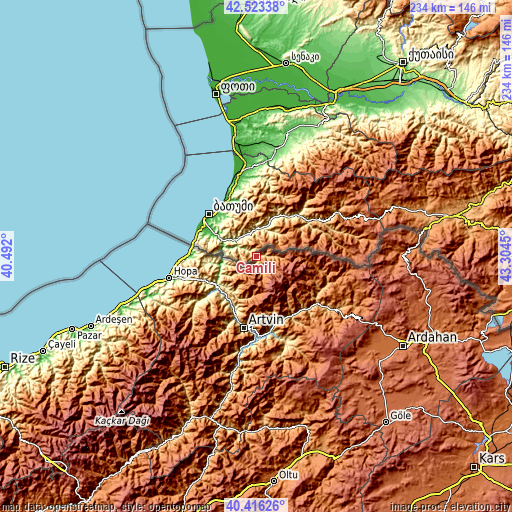 Topographic map of Camili