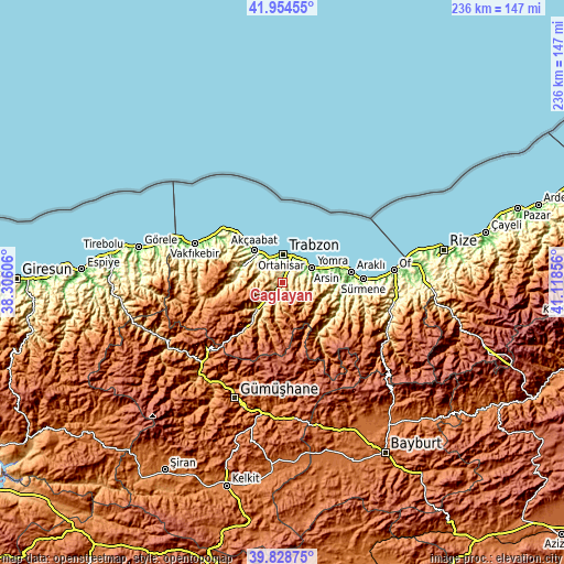 Topographic map of Çağlayan