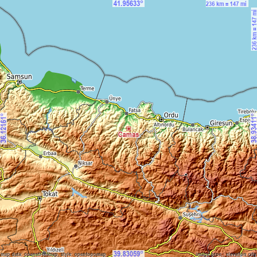 Topographic map of Çamaş