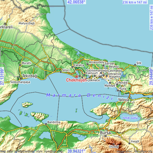 Topographic map of Chekmejeh