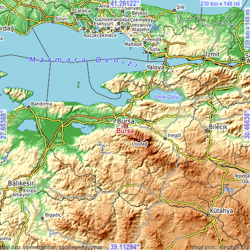 Topographic map of Bursa