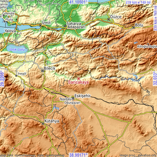 Topographic map of Sarıcakaya