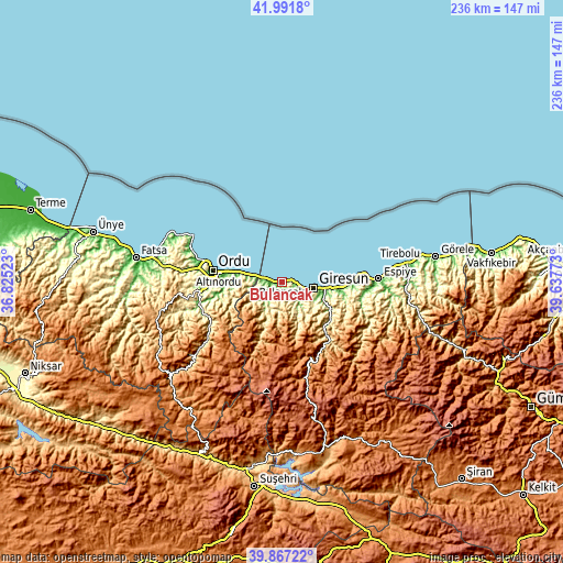 Topographic map of Bulancak