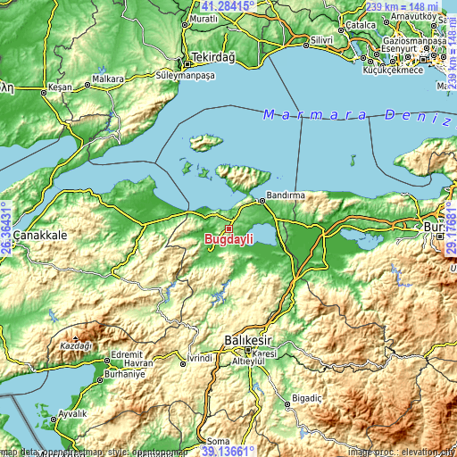 Topographic map of Buğdaylı