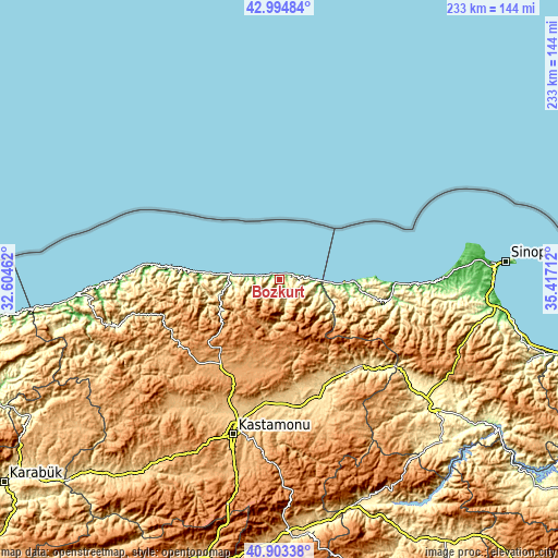 Topographic map of Bozkurt