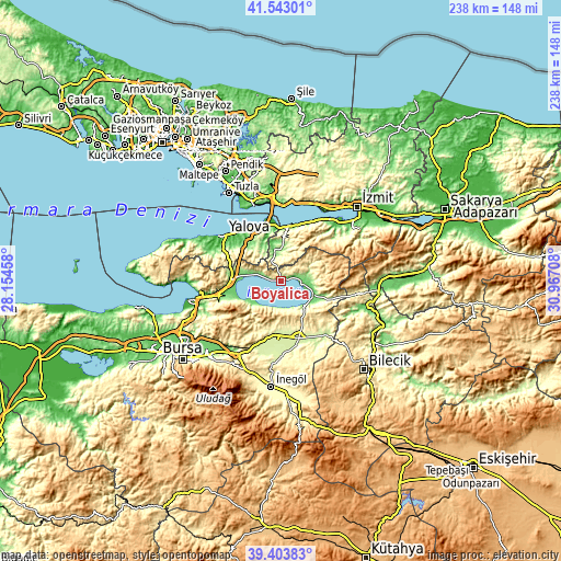 Topographic map of Boyalıca