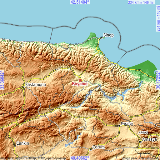 Topographic map of Boyabat