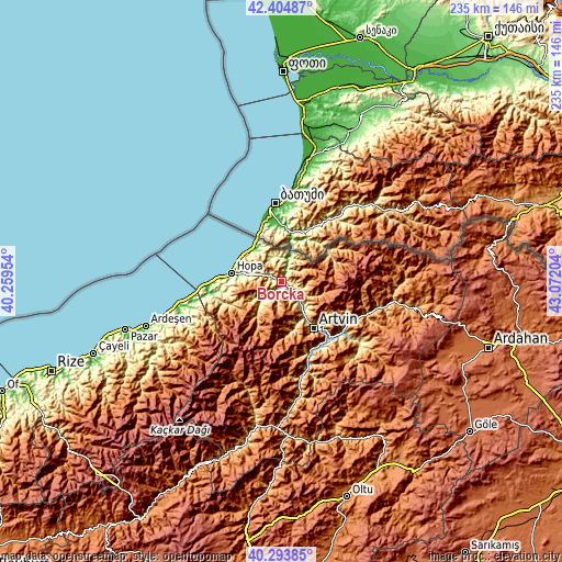 Topographic map of Borçka