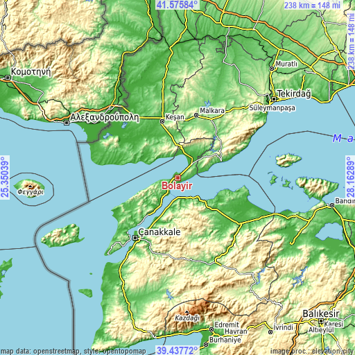 Topographic map of Bolayır