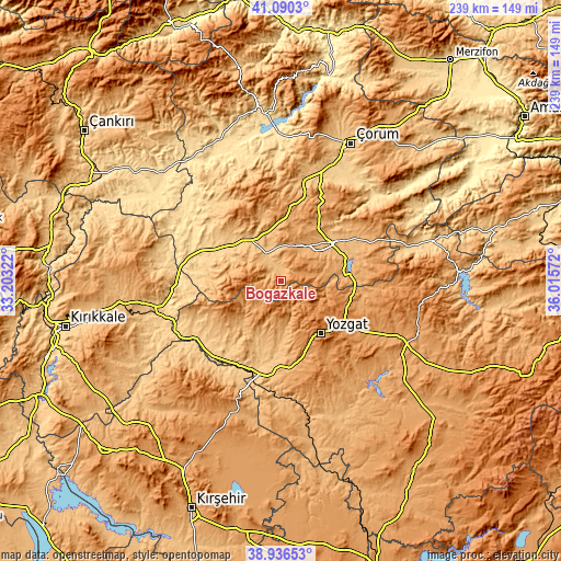 Topographic map of Boğazkale