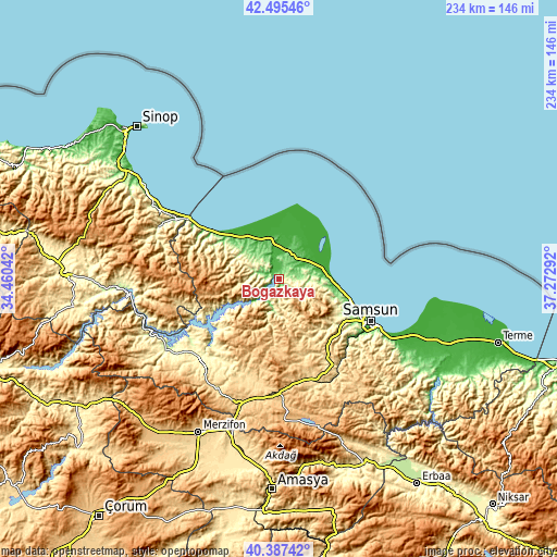 Topographic map of Boğazkaya