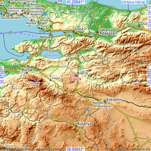 Topographic map of Bilecik