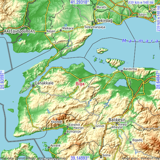 Topographic map of Biga