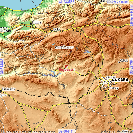 Topographic map of Beypazarı