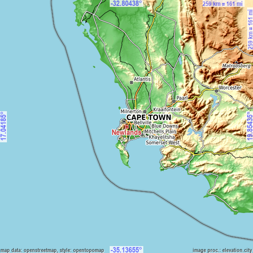 Topographic map of Newlands