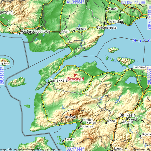 Topographic map of Beyçayırı