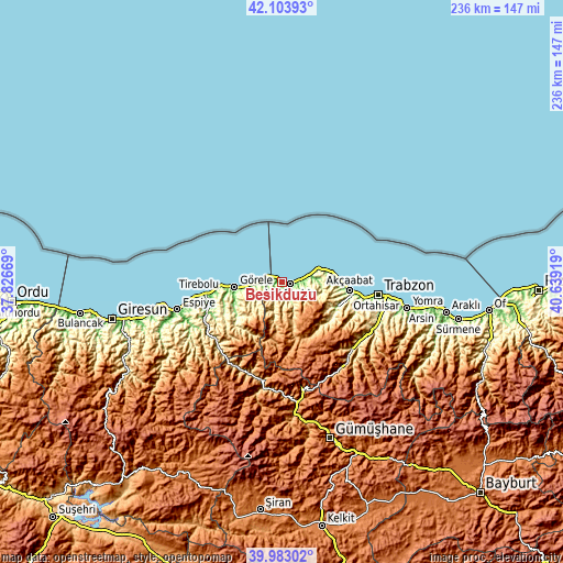 Topographic map of Beşikdüzü