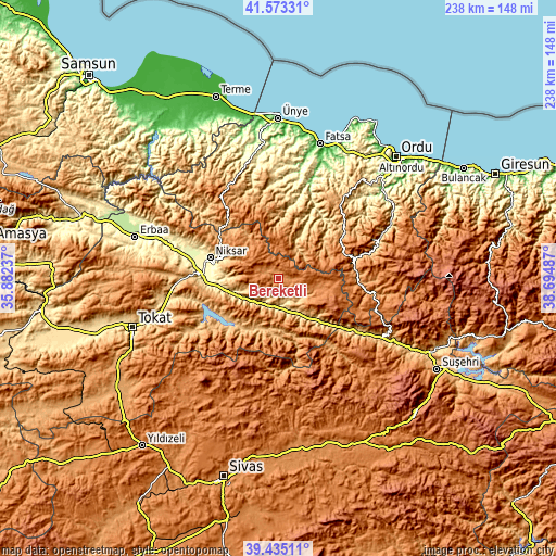 Topographic map of Bereketli