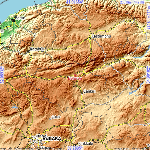 Topographic map of Belören