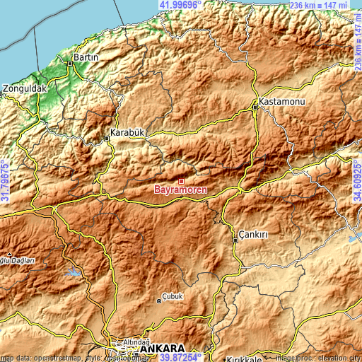 Topographic map of Bayramören