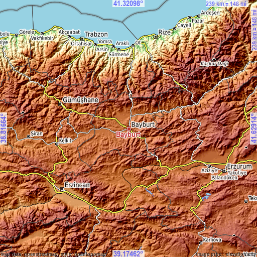 Topographic map of Bayburt