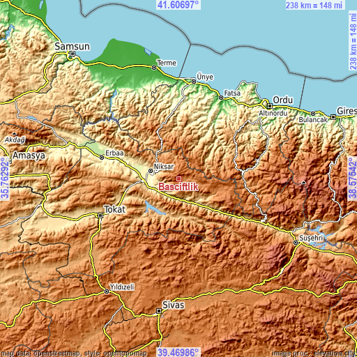 Topographic map of Başçiftlik