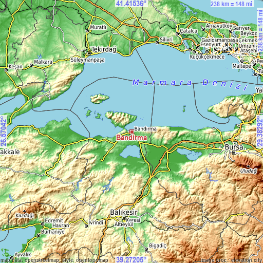Topographic map of Bandırma