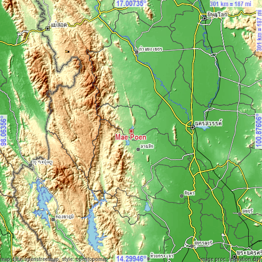 Topographic map of Mae Poen