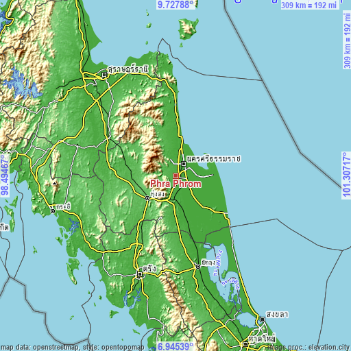 Topographic map of Phra Phrom