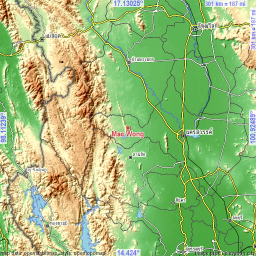 Topographic map of Mae Wong