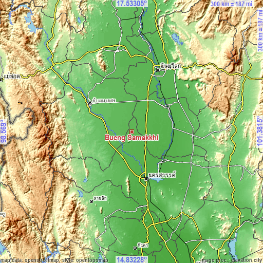 Topographic map of Bueng Samakkhi