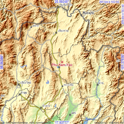 Topographic map of Phu Kam Yao