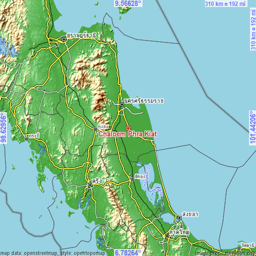 Topographic map of Chaloem Phra Kiat